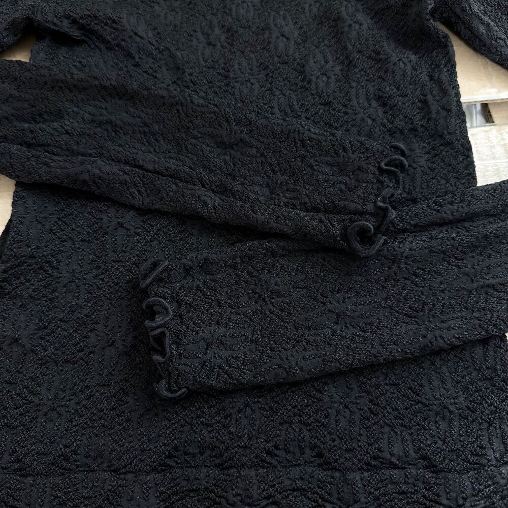 FREE PEOPLE Intimately Lettuce Edge Mock Lace Stretch Top XS Black Slim B84 - Picture 5 of 5